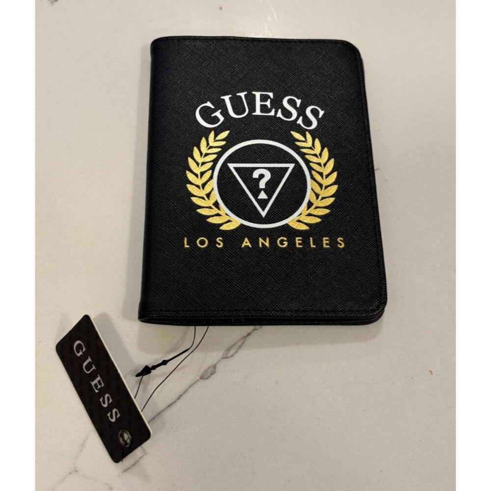 GUESS Elite Passport Holder Black Pebbled Leather With Logo 4.5" x 6"